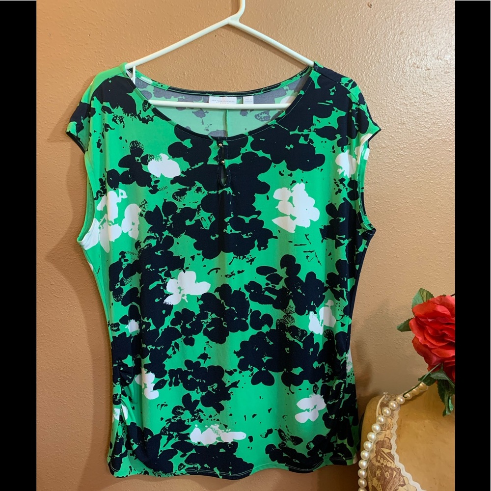 New York & Company Stretch Green & Blue Blouse XL